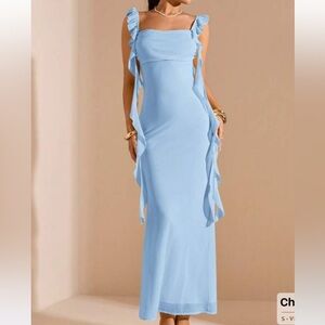 SHEIN Light Blue Ruffle Maxi Dress
